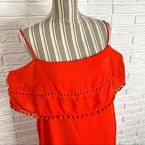 L Love Orange Pom Pom Fringe Cold Shoulder Dress Size 1XL - Picture 2 of 6